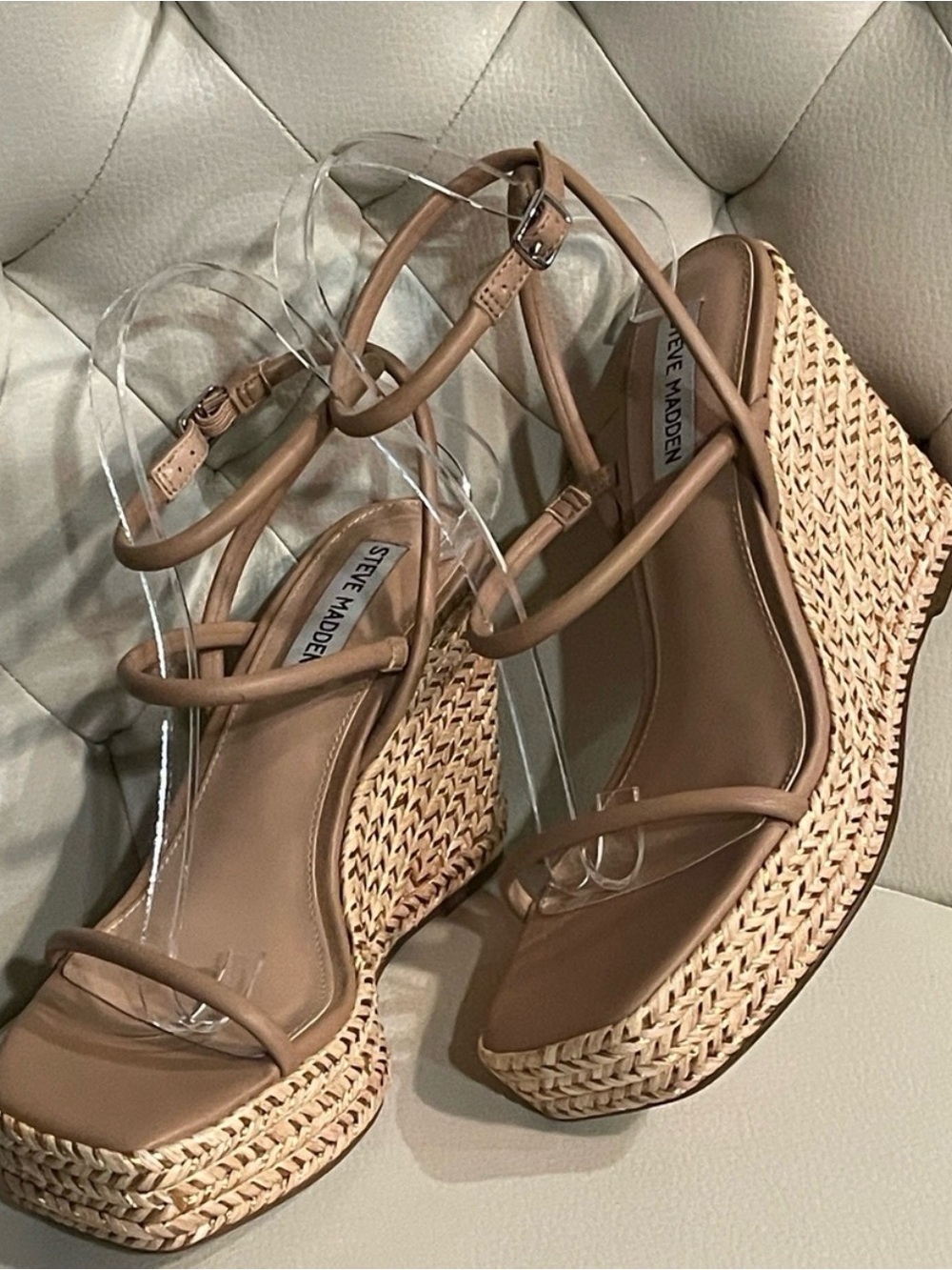 Steve Madden Platform Wedge Sandals Nude Tan Size 8 Beautiful - Picture 2 of 8